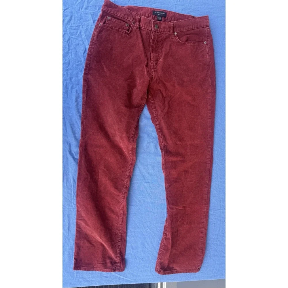 Banana Republic Slim Fit Corduroy Pants Men's 34x32 Burgundy Red 5 Pocket